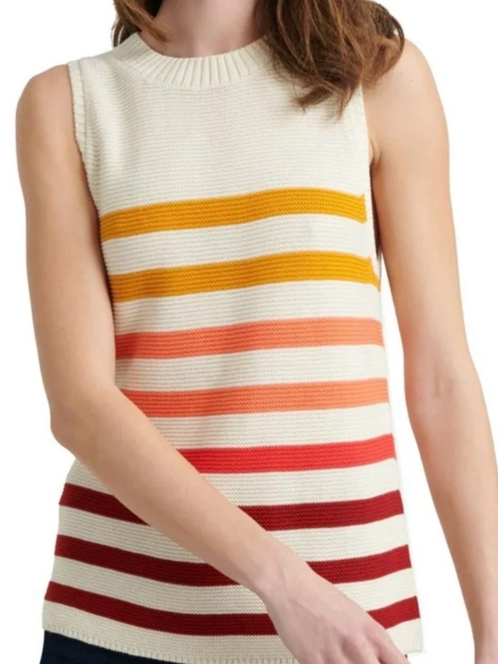 Lucky Brand Sleeveless Striped Knit Sweater Cream Orange Women’s Medium Casual L